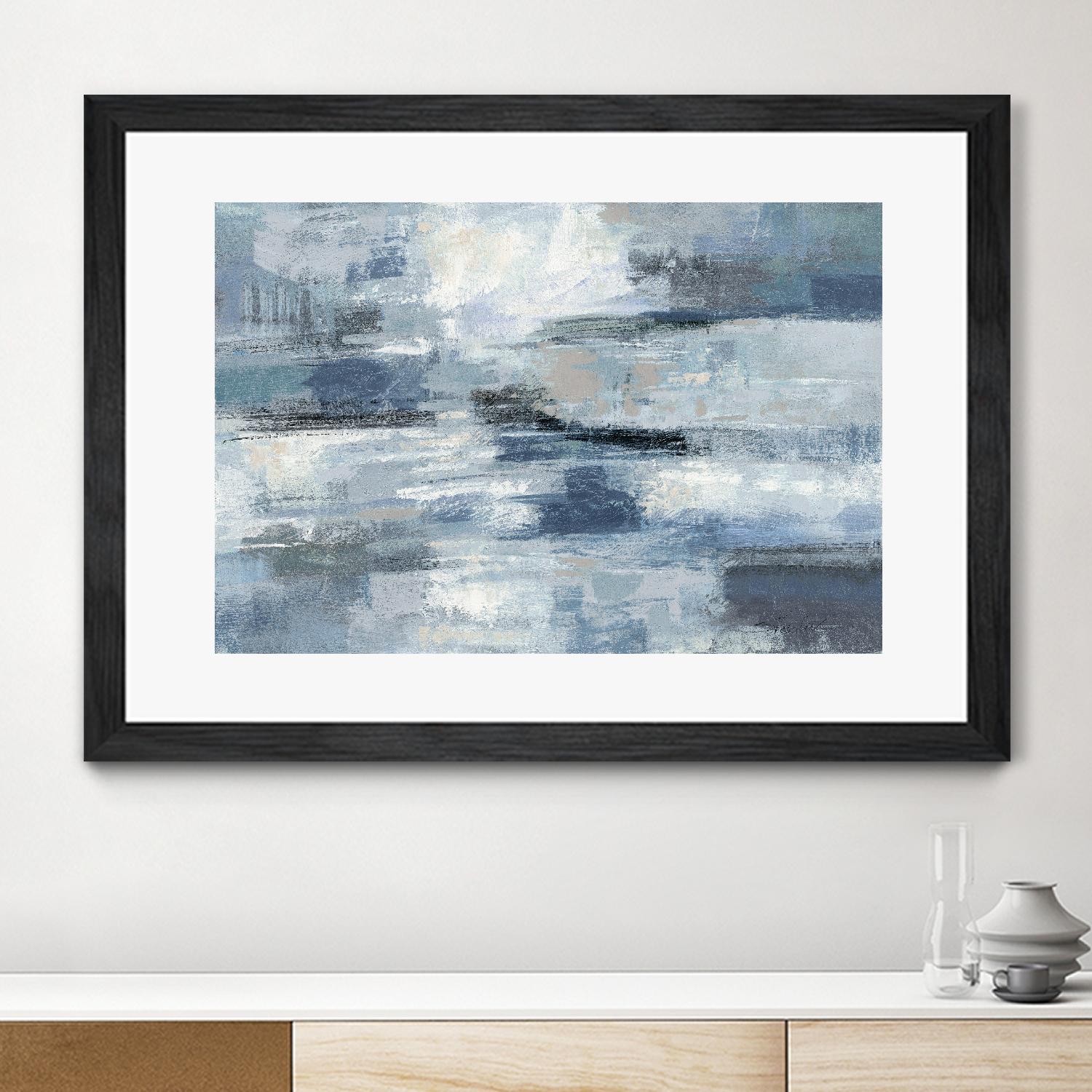 Clear Water Indigo and Gray by Silvia Vassileva on GIANT ART - white abstract