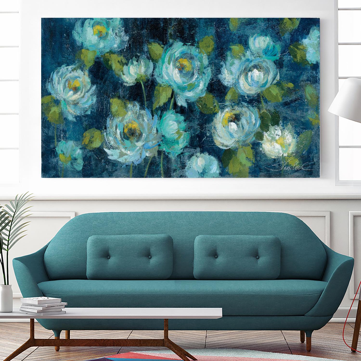 Indigo Mums by Silvia Vassileva on GIANT ART - turquoise floral