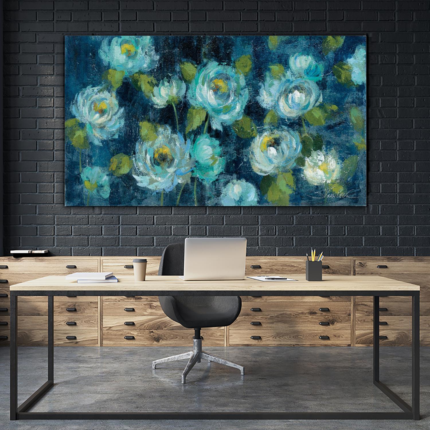 Indigo Mums by Silvia Vassileva on GIANT ART - turquoise floral