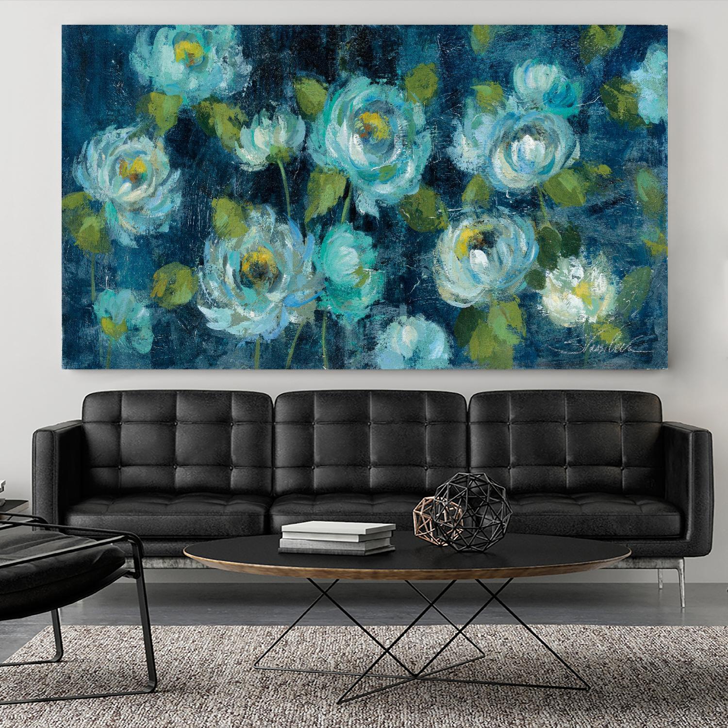 Indigo Mums by Silvia Vassileva on GIANT ART - turquoise floral