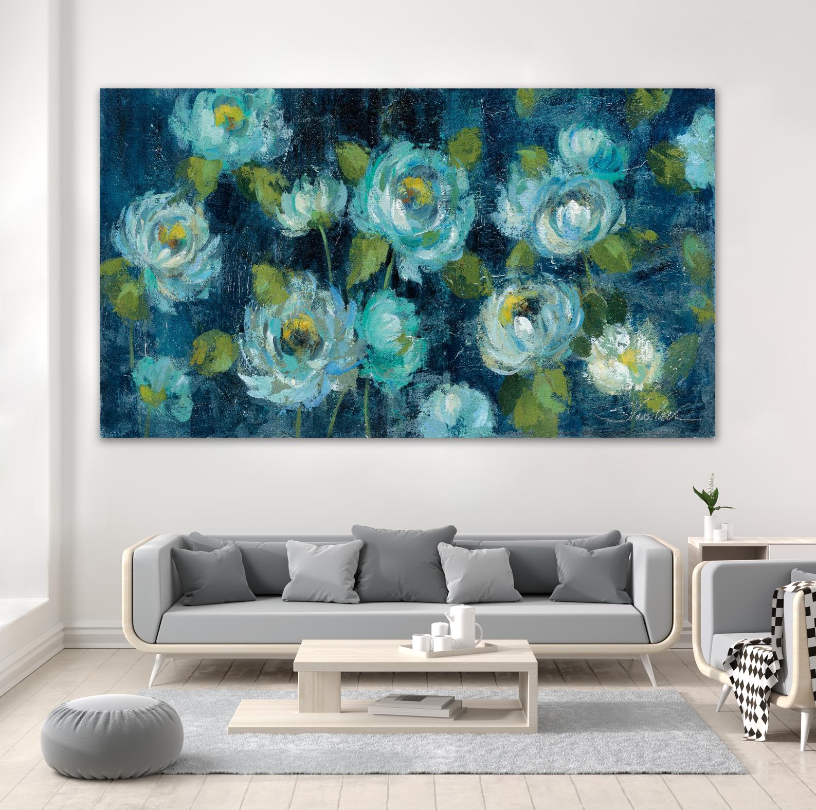 Indigo Mums by Silvia Vassileva on GIANT ART - turquoise floral