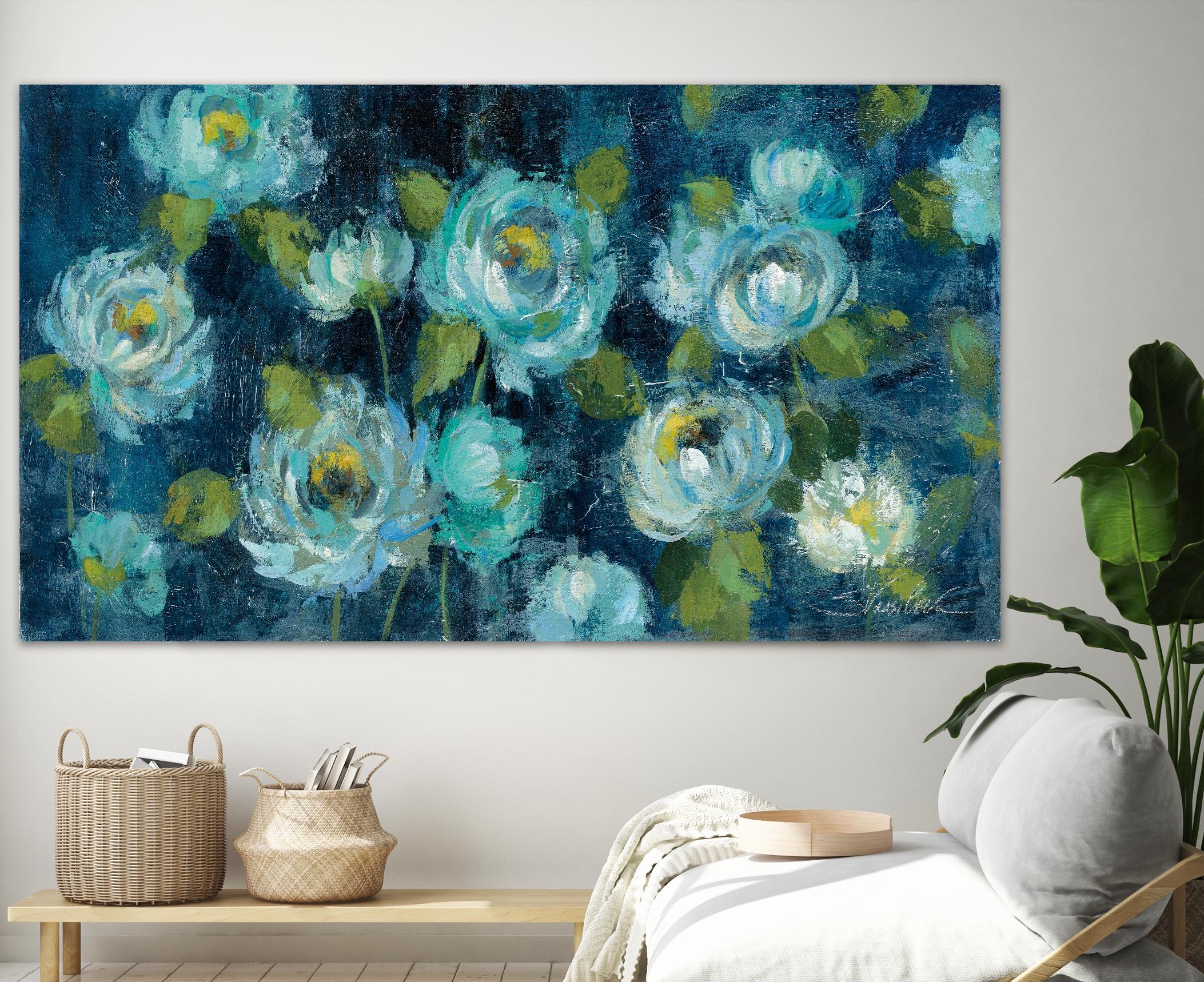 Indigo Mums by Silvia Vassileva on GIANT ART - turquoise floral