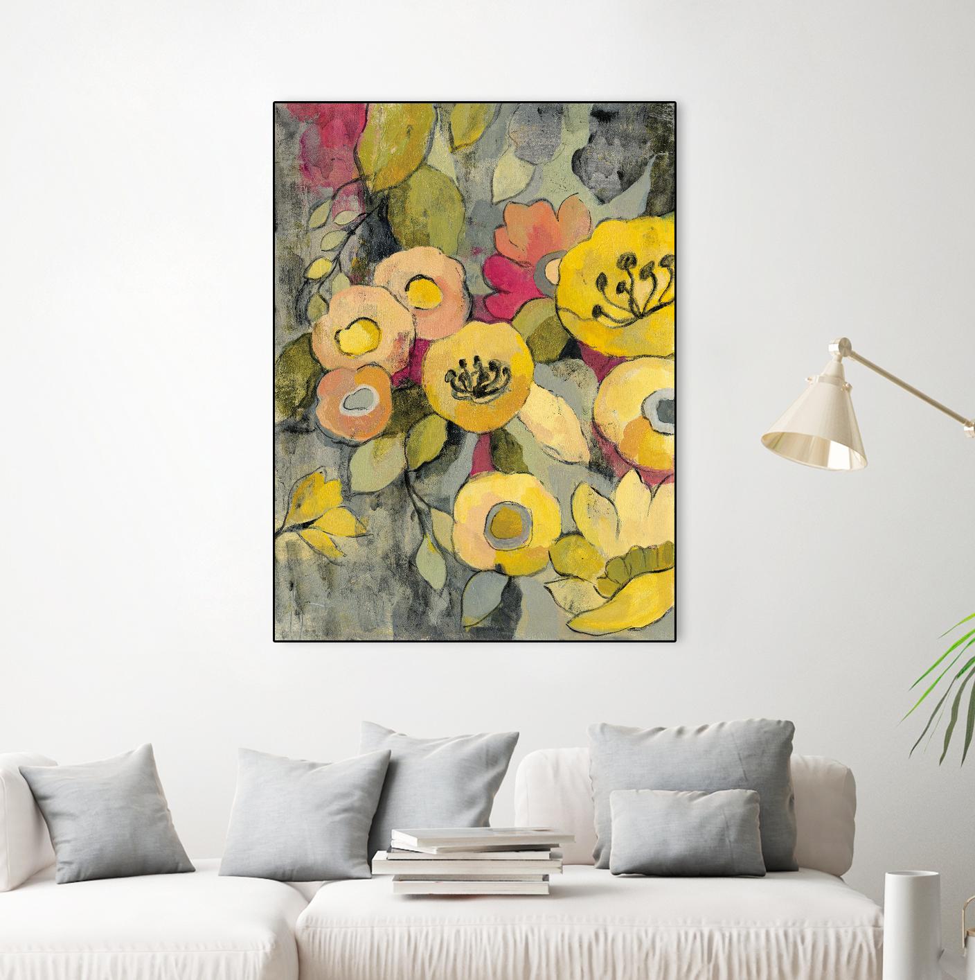 Yellow Floral Duo II by Silvia Vassileva on GIANT ART - grey floral