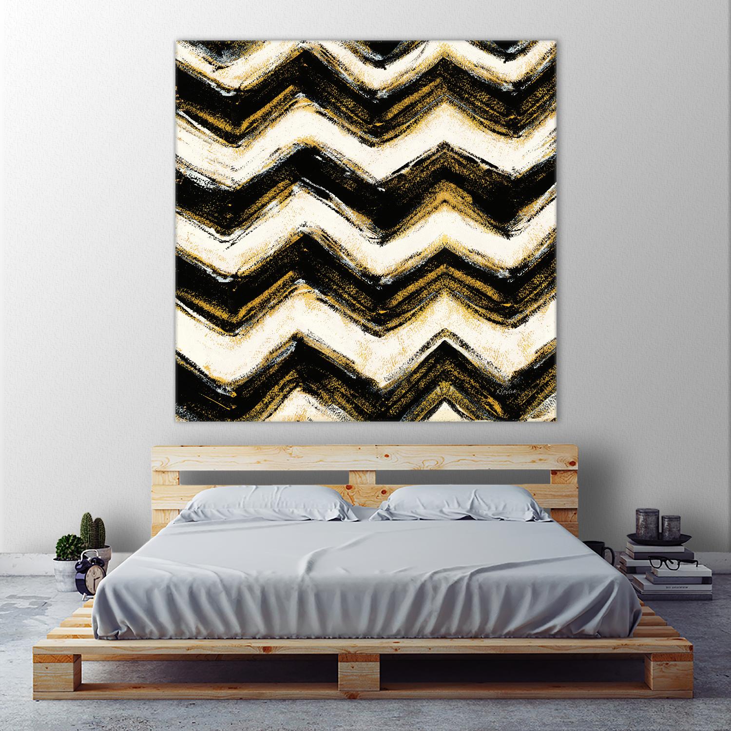 Black and Gold Geometric IV Crop by Shirley Novak on GIANT ART - beige abstract
