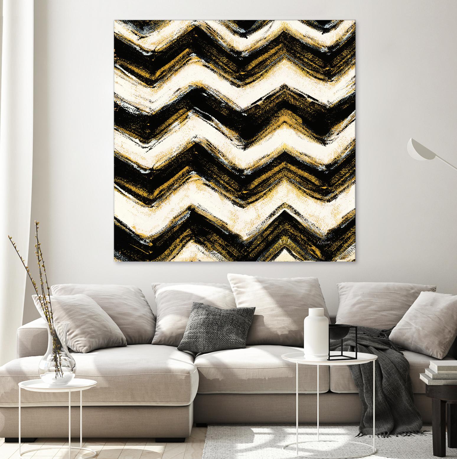 Black and Gold Geometric IV Crop by Shirley Novak on GIANT ART - beige abstract