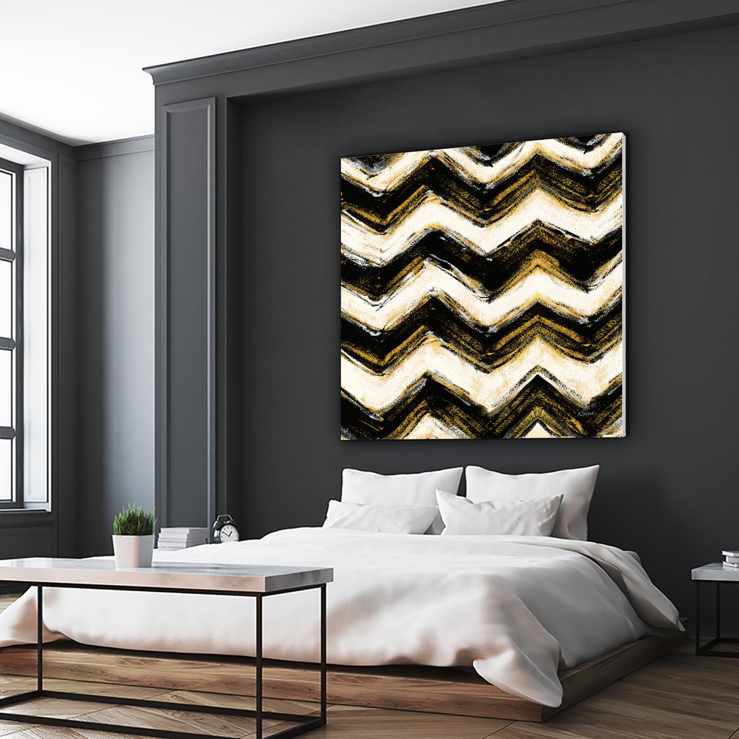 Black and Gold Geometric IV Crop by Shirley Novak on GIANT ART - beige abstract