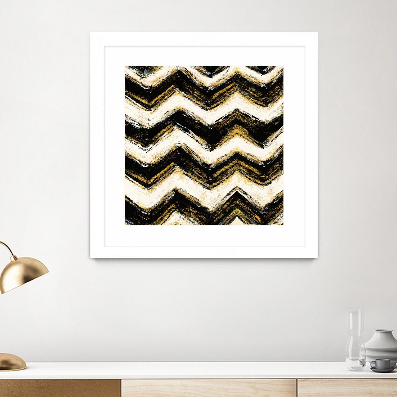 Black and Gold Geometric IV Crop by Shirley Novak on GIANT ART - beige abstract