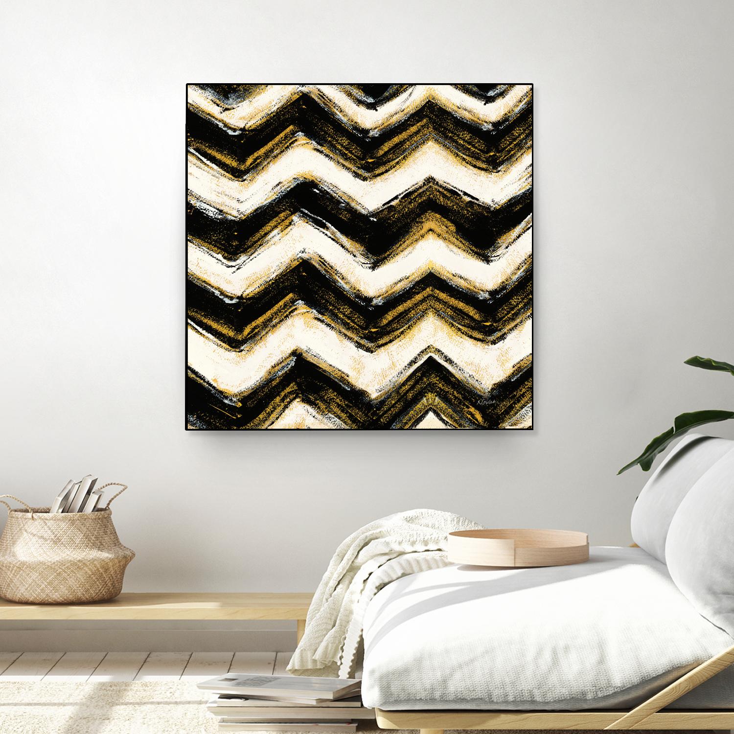 Black and Gold Geometric IV Crop by Shirley Novak on GIANT ART - beige abstract