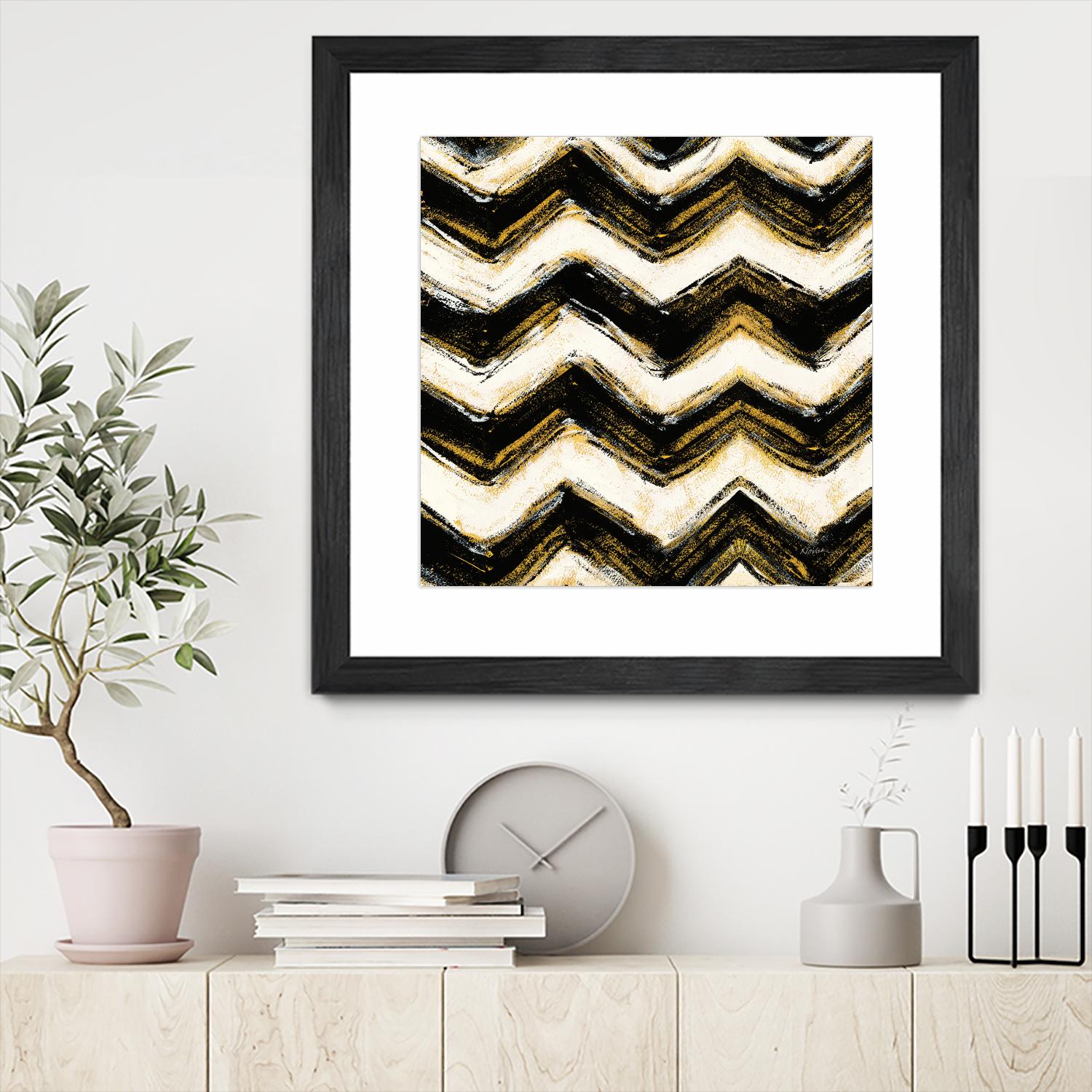 Black and Gold Geometric IV Crop by Shirley Novak on GIANT ART - beige abstract