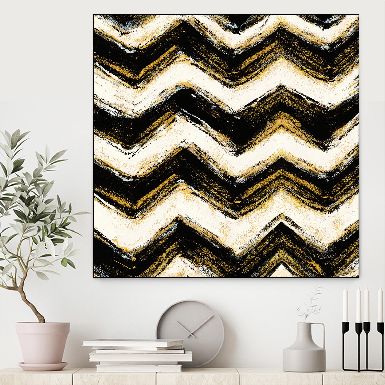 Black and Gold Geometric IV Crop by Shirley Novak on GIANT ART - beige abstract