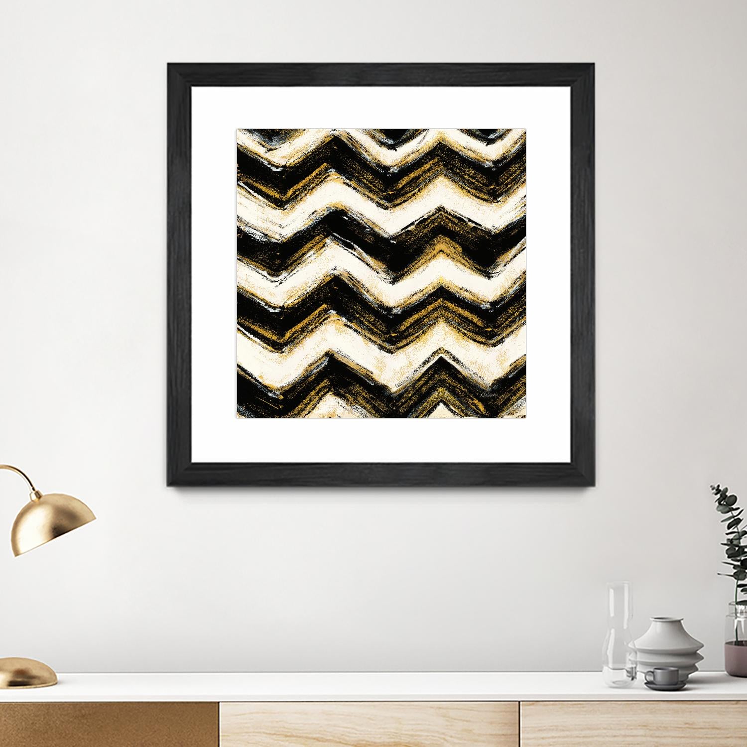 Black and Gold Geometric IV Crop by Shirley Novak on GIANT ART - beige abstract