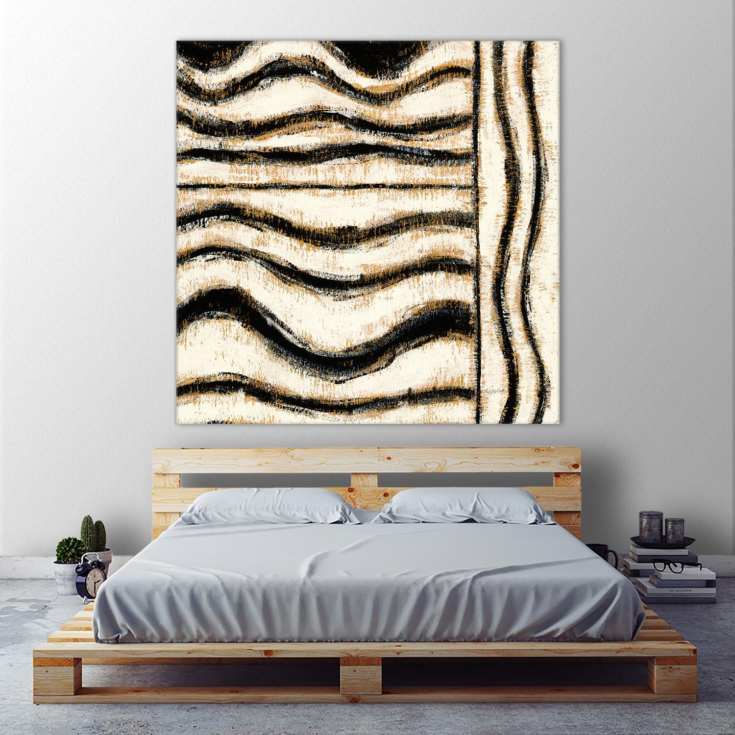 Black and Gold Geometric VI by Shirley Novak on GIANT ART - beige abstract