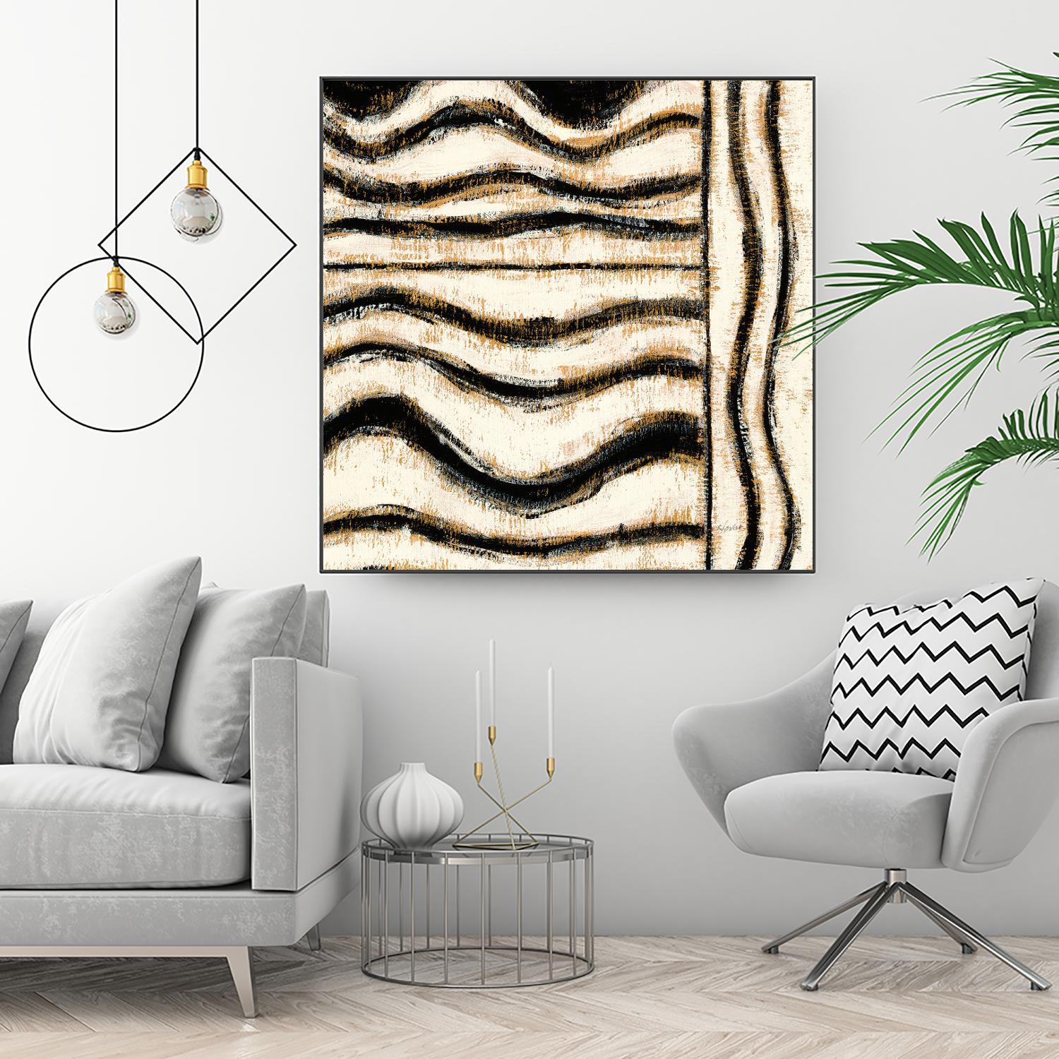 Black and Gold Geometric VI by Shirley Novak on GIANT ART - beige abstract