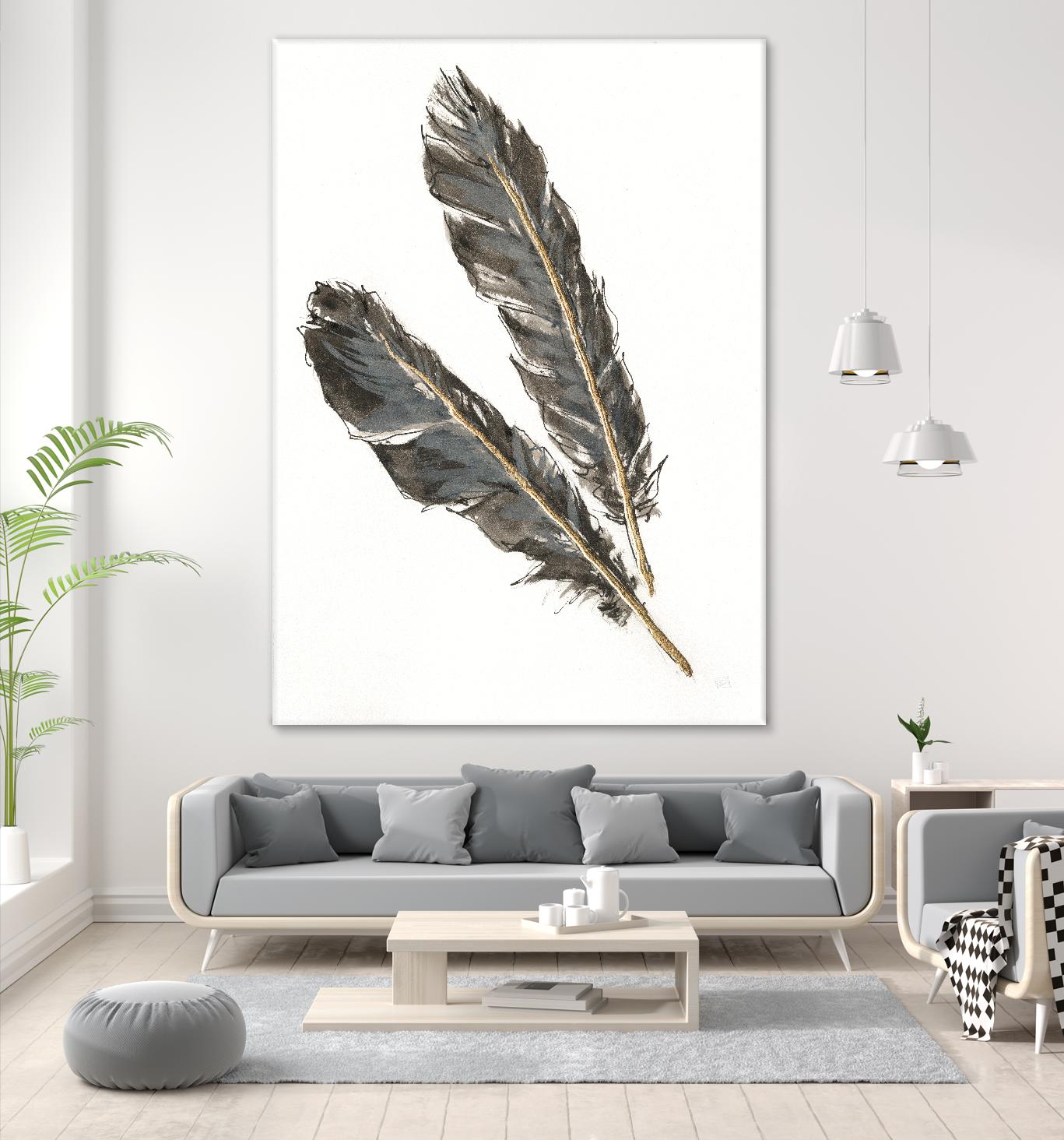 Gold Feathers III on White by Chris Paschke on GIANT ART - gold contemporary