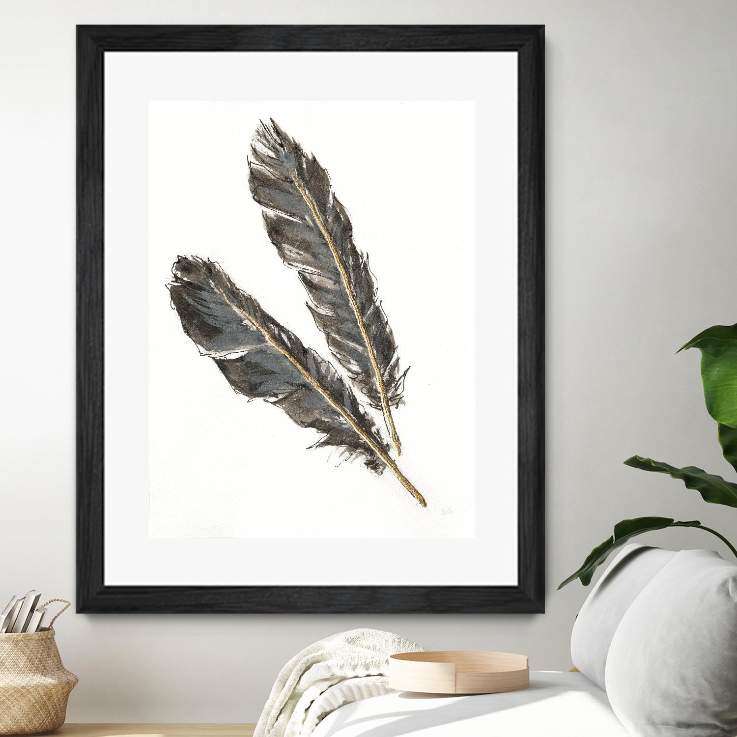 Gold Feathers III on White by Chris Paschke on GIANT ART - gold contemporary