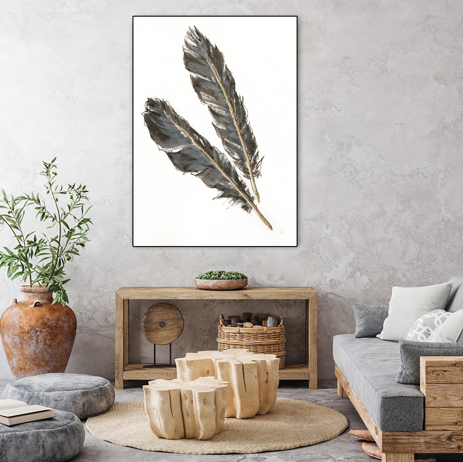 Gold Feathers III on White by Chris Paschke on GIANT ART - gold contemporary