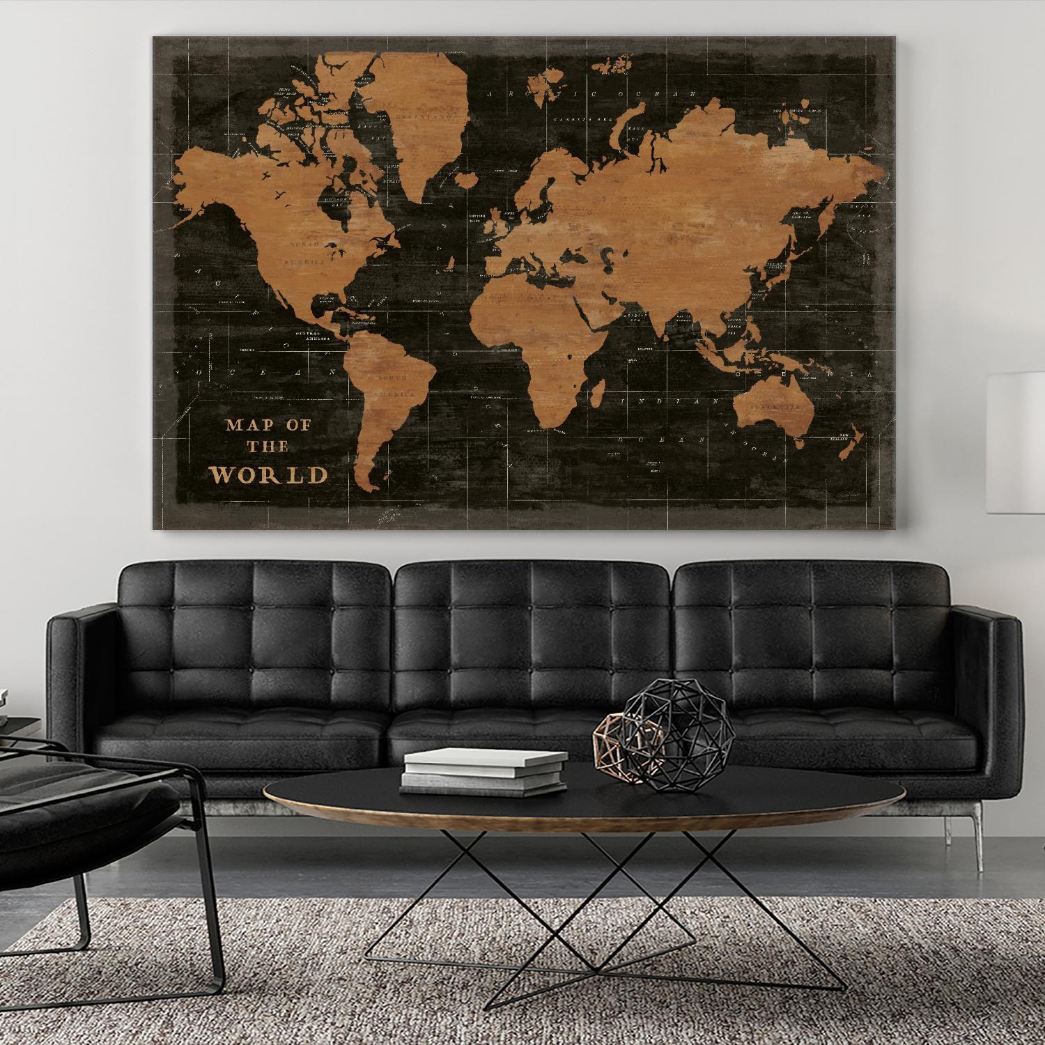 World Map Industrial by Sue Schlabach on GIANT ART - maps black