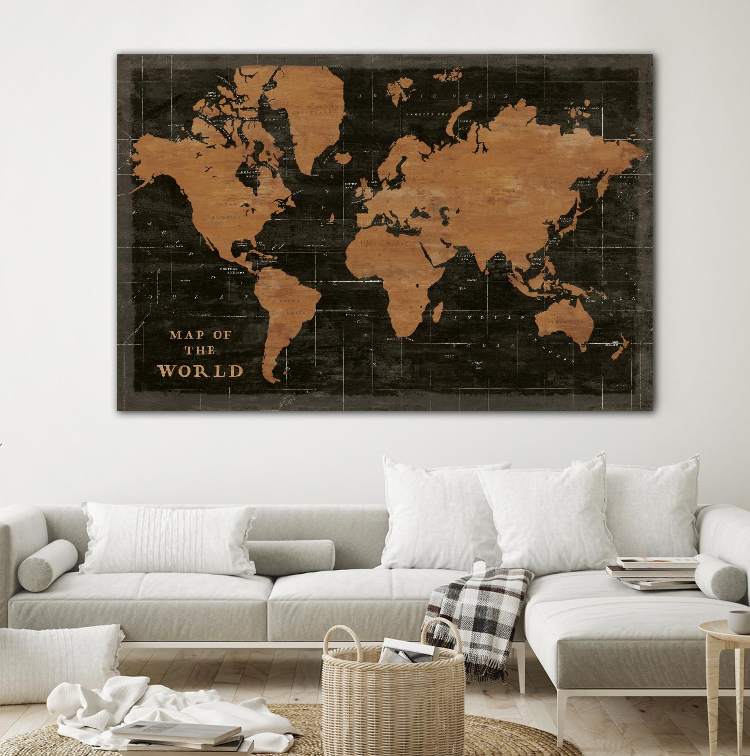 World Map Industrial by Sue Schlabach on GIANT ART - maps black