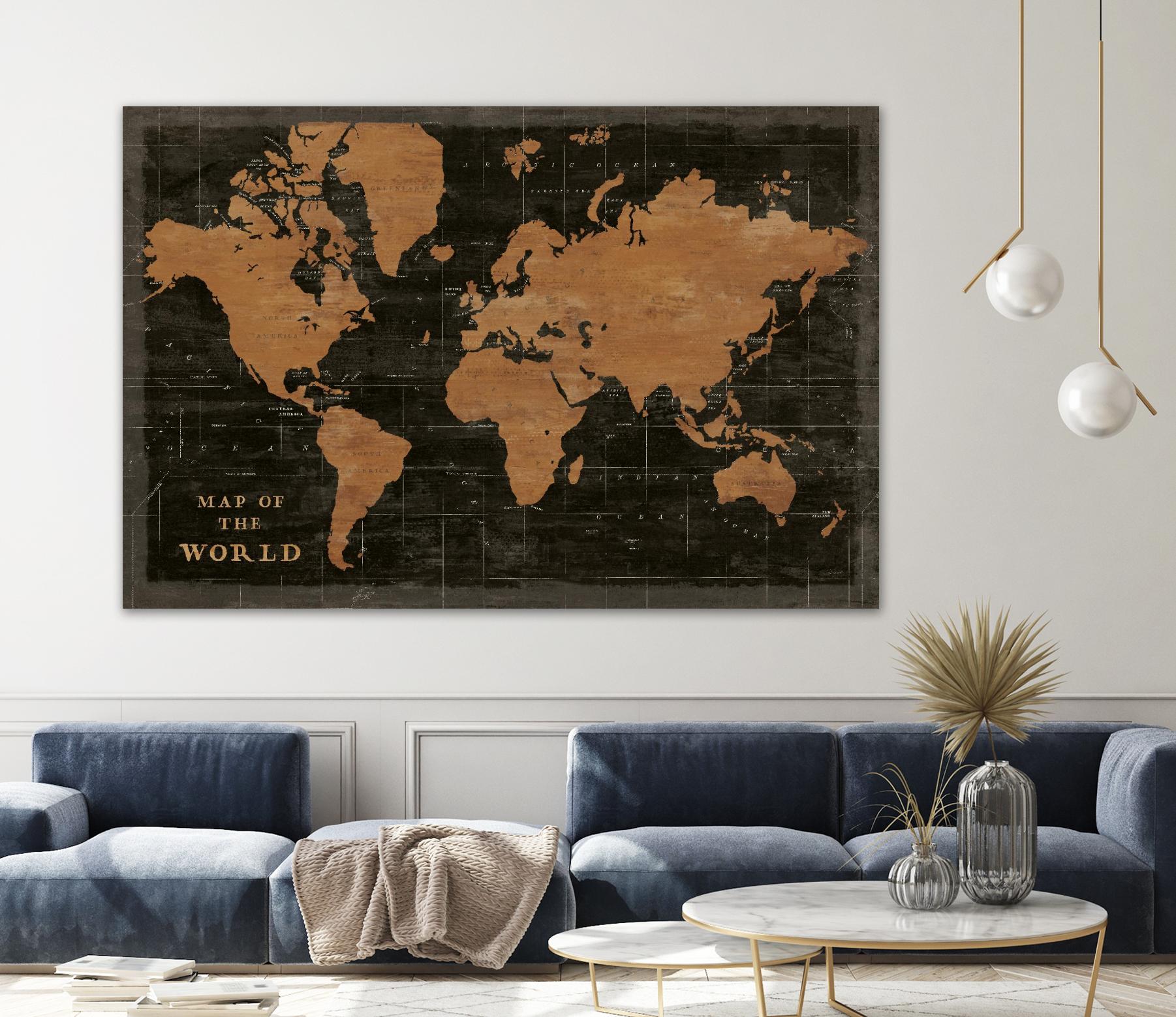 World Map Industrial by Sue Schlabach on GIANT ART - maps black