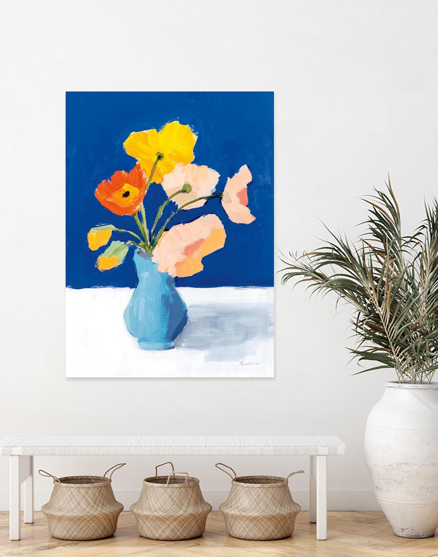 Poppies on Blue by Pamela Munger on GIANT ART - orange florals floral