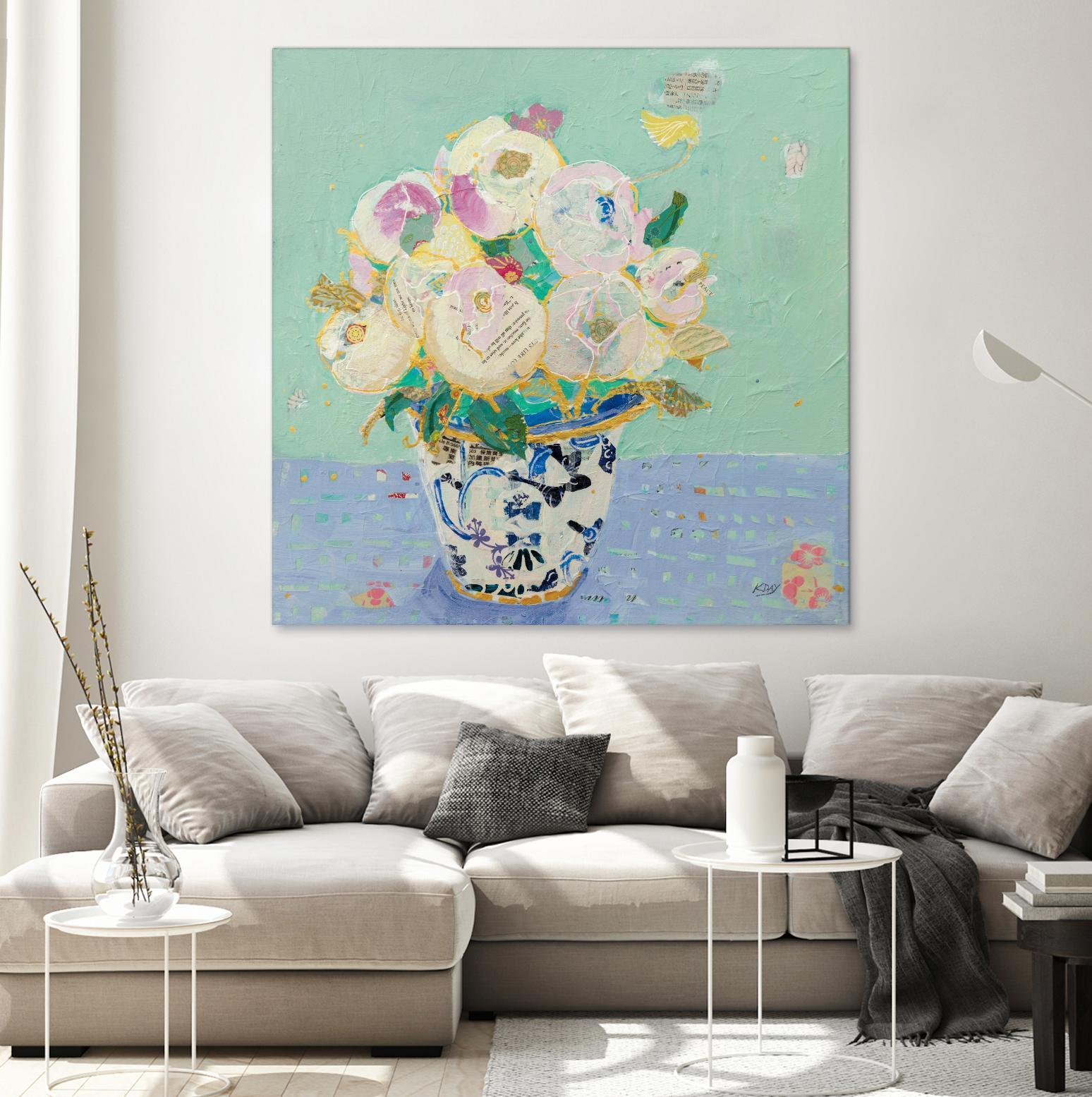 Kristens Peonies by Kellie Day on GIANT ART - florals aqua