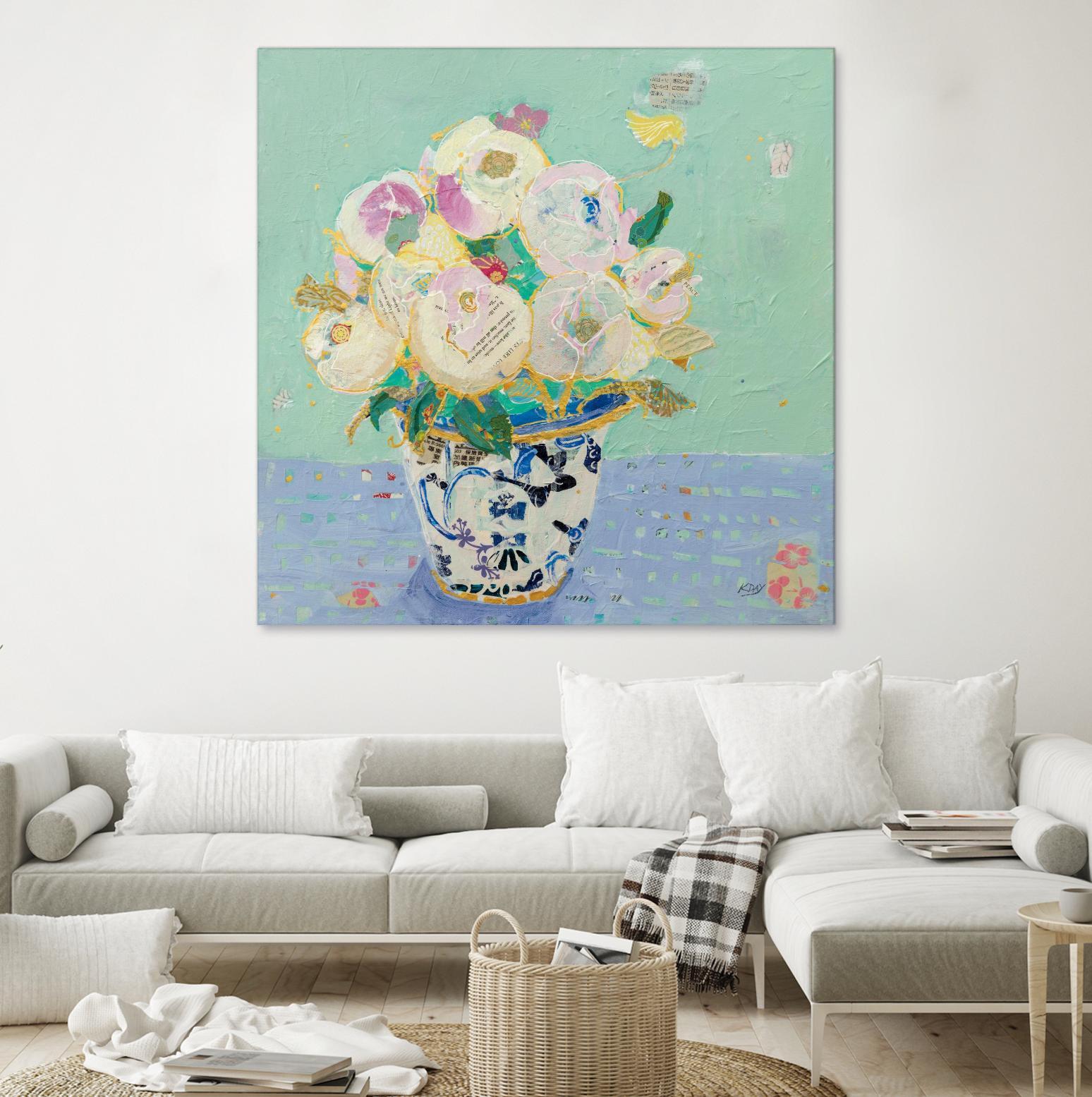 Kristens Peonies by Kellie Day on GIANT ART - florals aqua