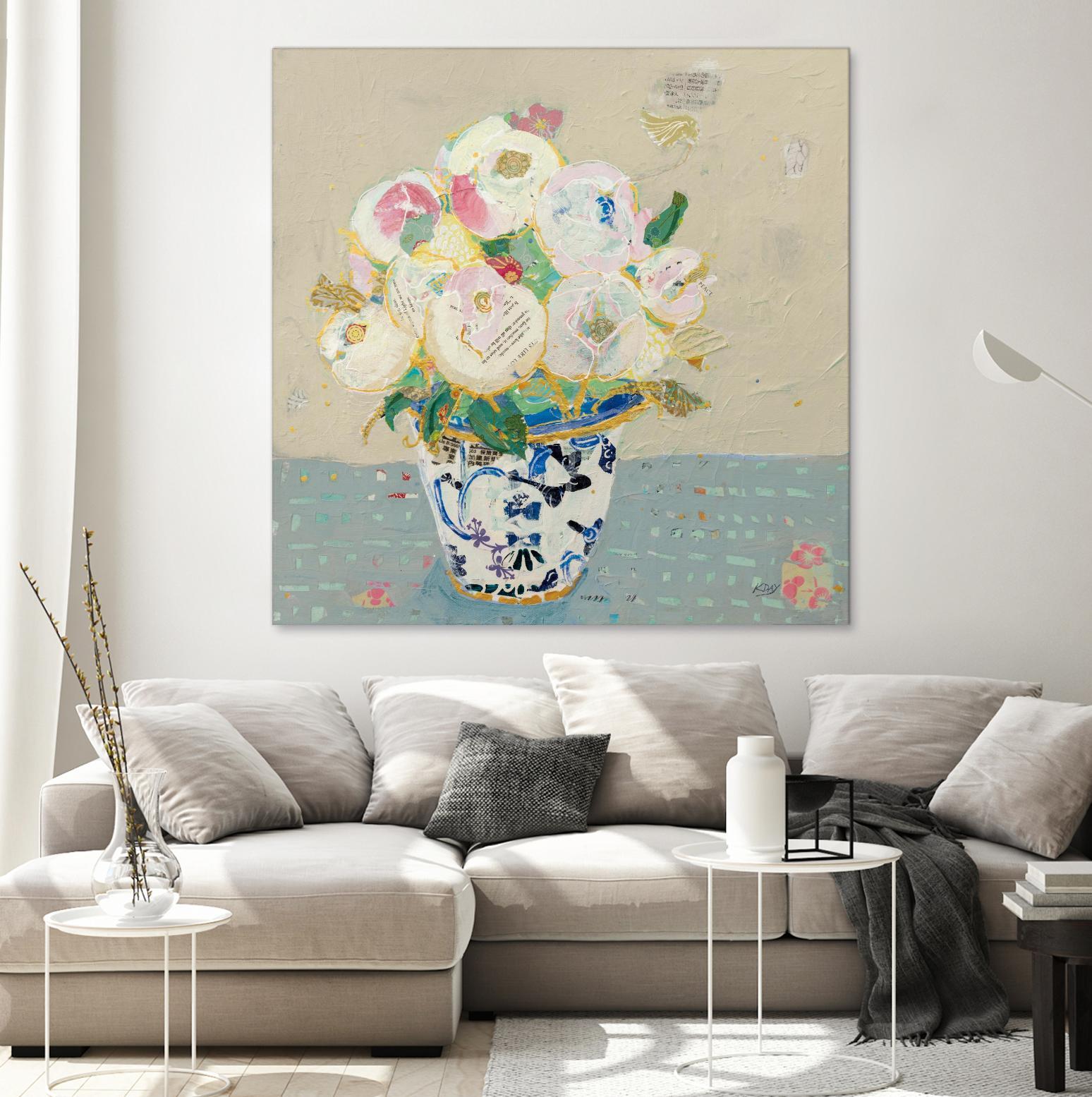 Kristens Peonies Neutral by Kellie Day on GIANT ART - florals aqua