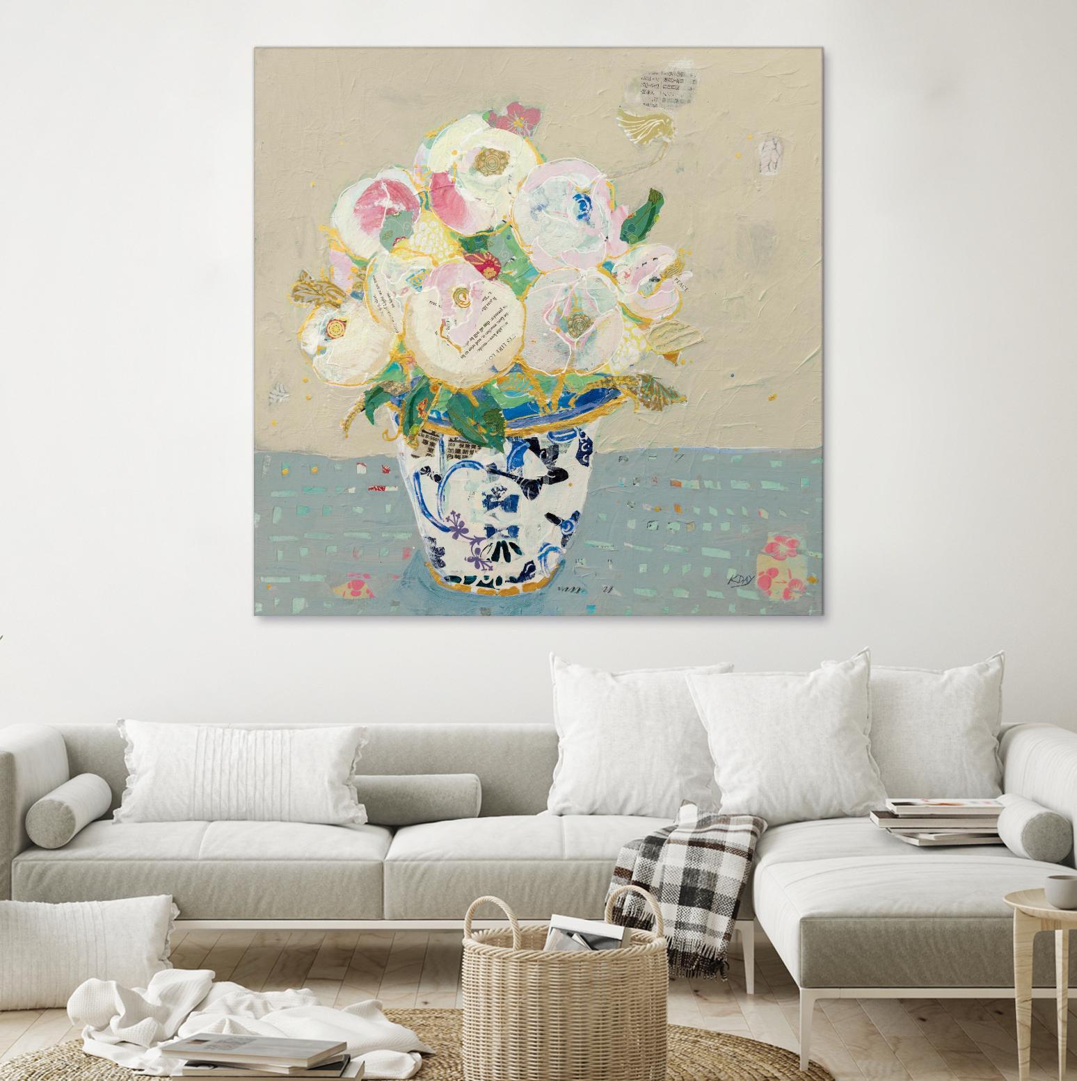 Kristens Peonies Neutral by Kellie Day on GIANT ART - florals aqua