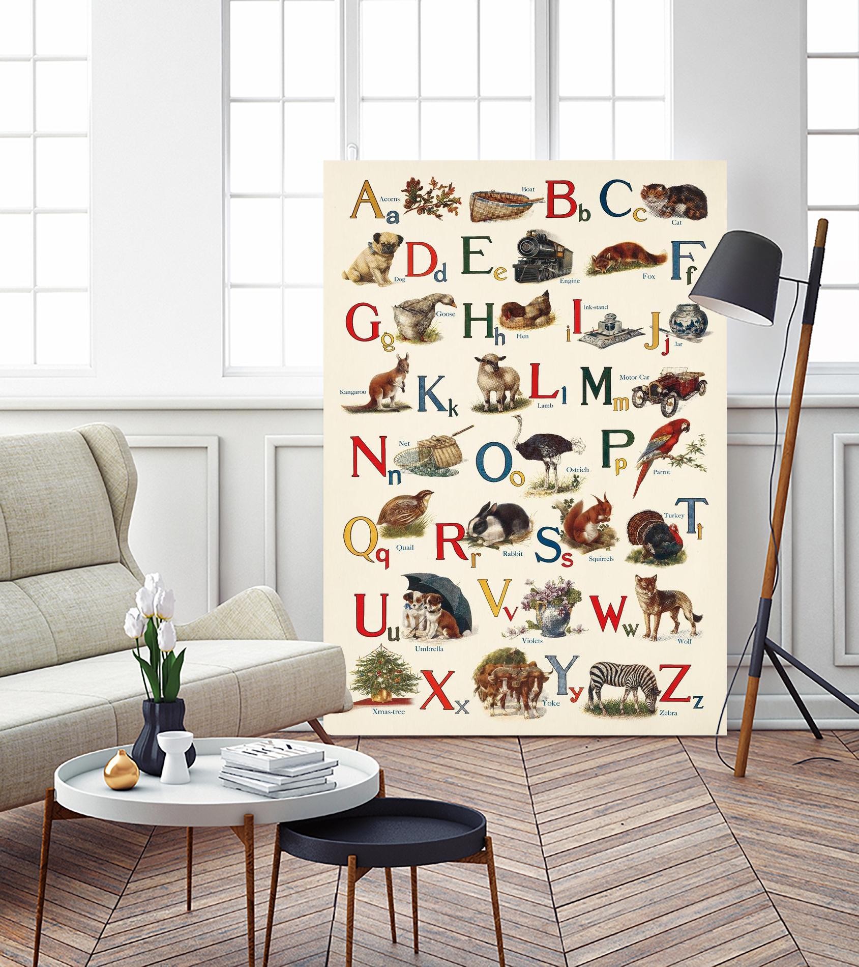Schoolhouse Alphabet by Wild Apple on GIANT ART - beige illustration flowers