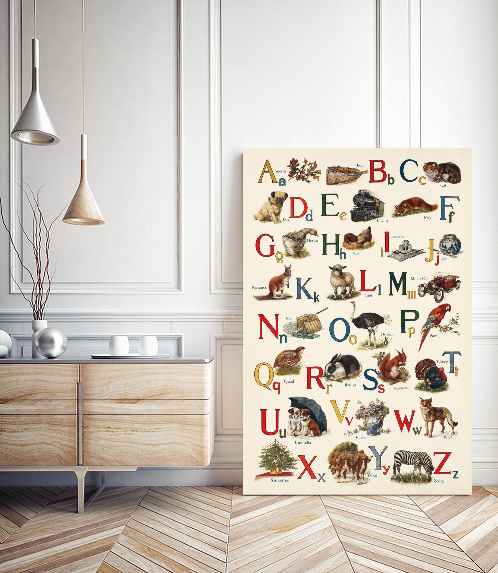 Schoolhouse Alphabet by Wild Apple on GIANT ART - beige illustration flowers