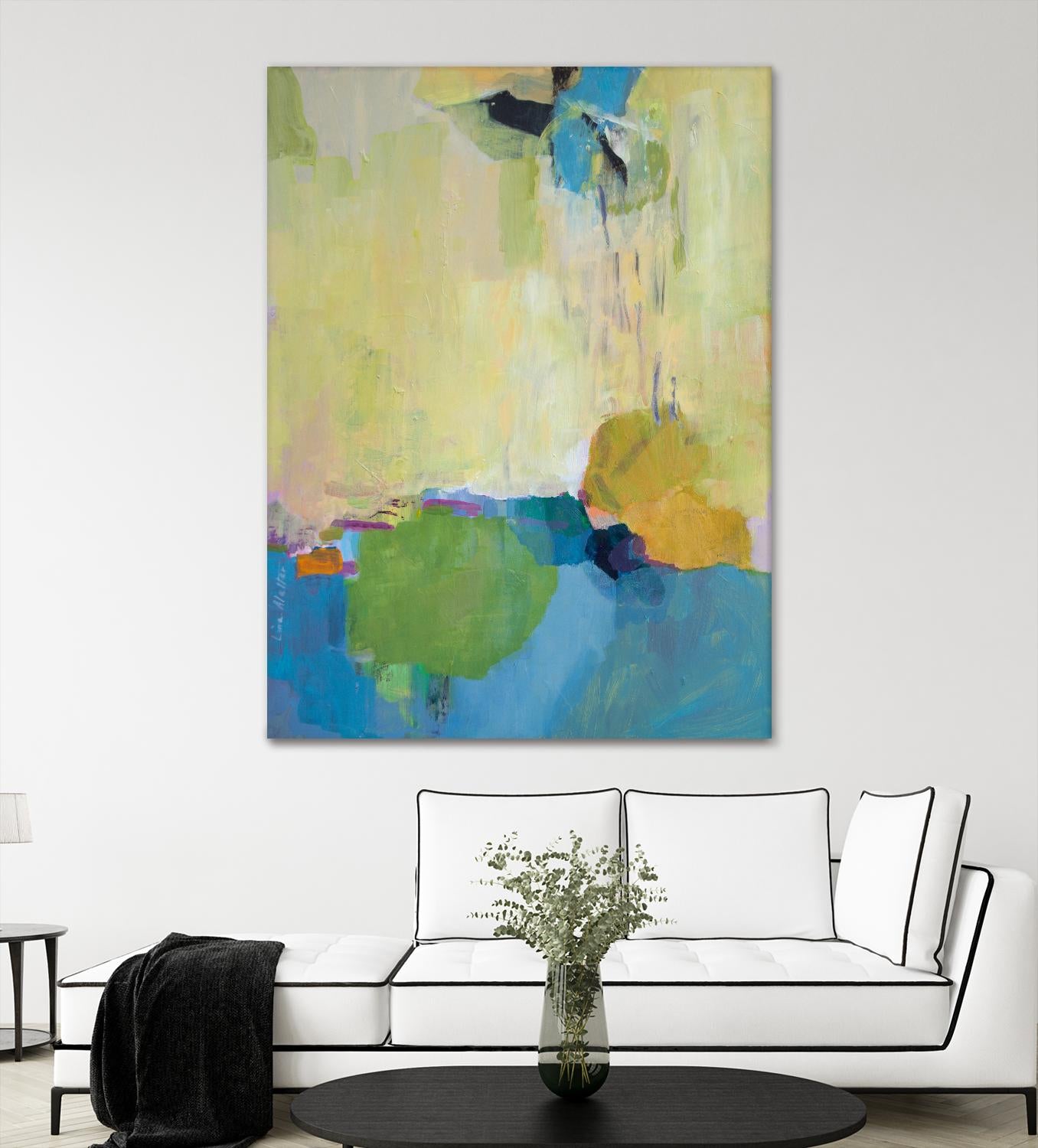The Promise of Something by Lina Alattar on GIANT ART - blue,yellow abstracts, contemporary