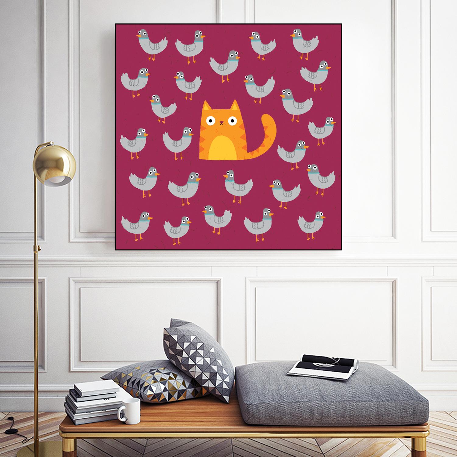 Cat amongst the Pigeons by Michael Buxton on GIANT ART - multicolor urban/pop surrealism; animals; contemporary