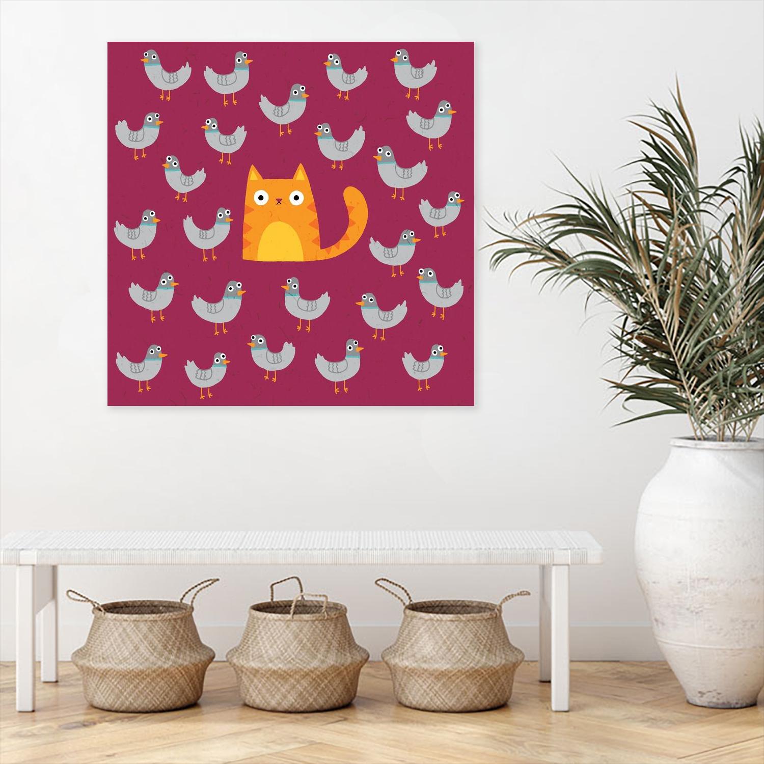 Cat amongst the Pigeons by Michael Buxton on GIANT ART - multicolor urban/pop surrealism; animals; contemporary