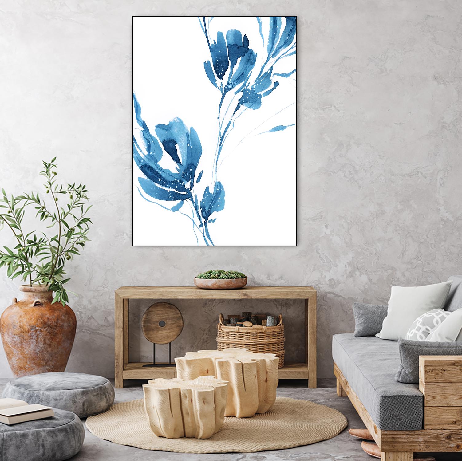 Blue Move 1 by Lesia Binkin on GIANT ART - blue, white floral/still life, patterns, plants