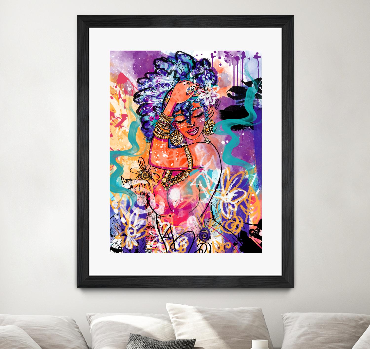 Gold Flowers by Justin Copeland on GIANT ART - multicolor ethnic; figurative; contemporary