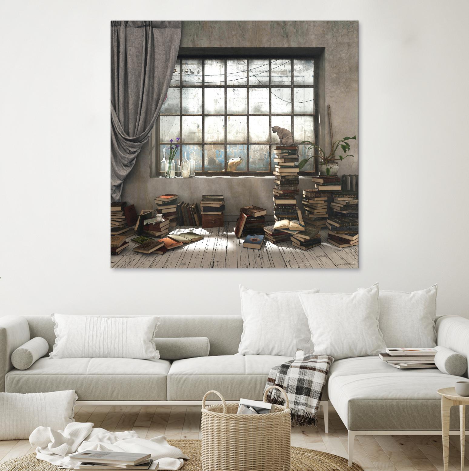 Introvert by Cynthia Decker on GIANT ART - multi children, contemporary, animals, cats, dogs, windows