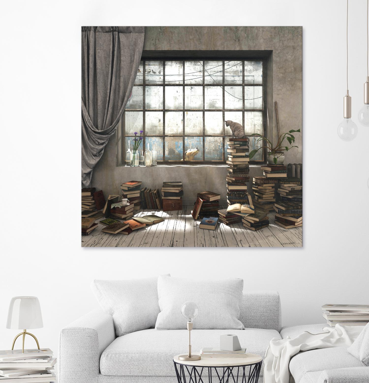 Introvert by Cynthia Decker on GIANT ART - multi children, contemporary, animals, cats, dogs, windows