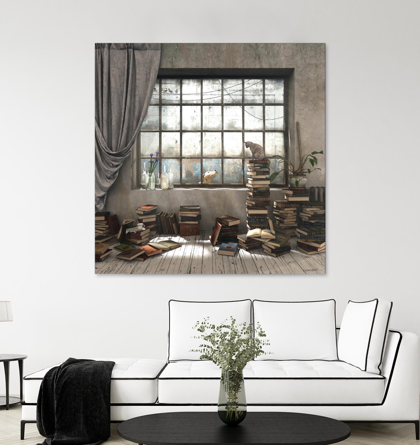 Introvert by Cynthia Decker on GIANT ART - multi children, contemporary, animals, cats, dogs, windows