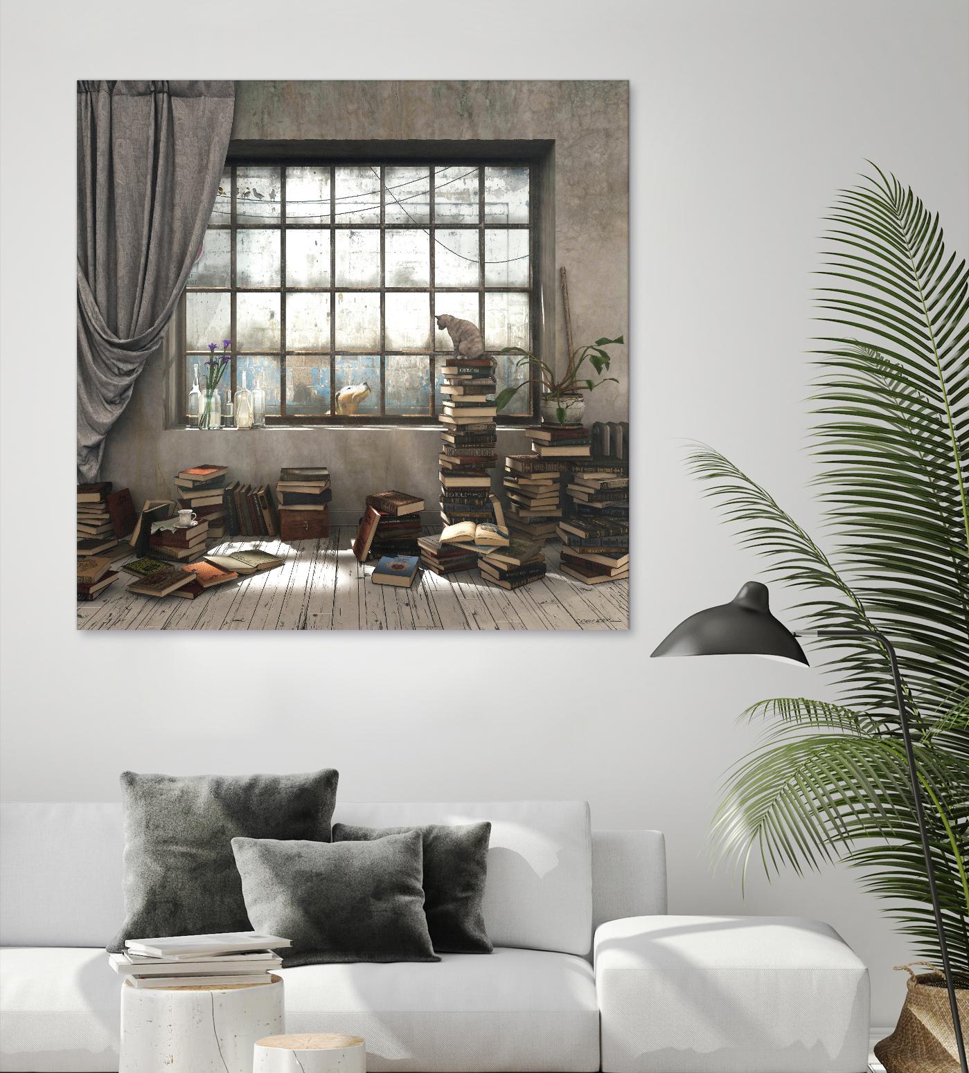 Introvert by Cynthia Decker on GIANT ART - multi children, contemporary, animals, cats, dogs, windows