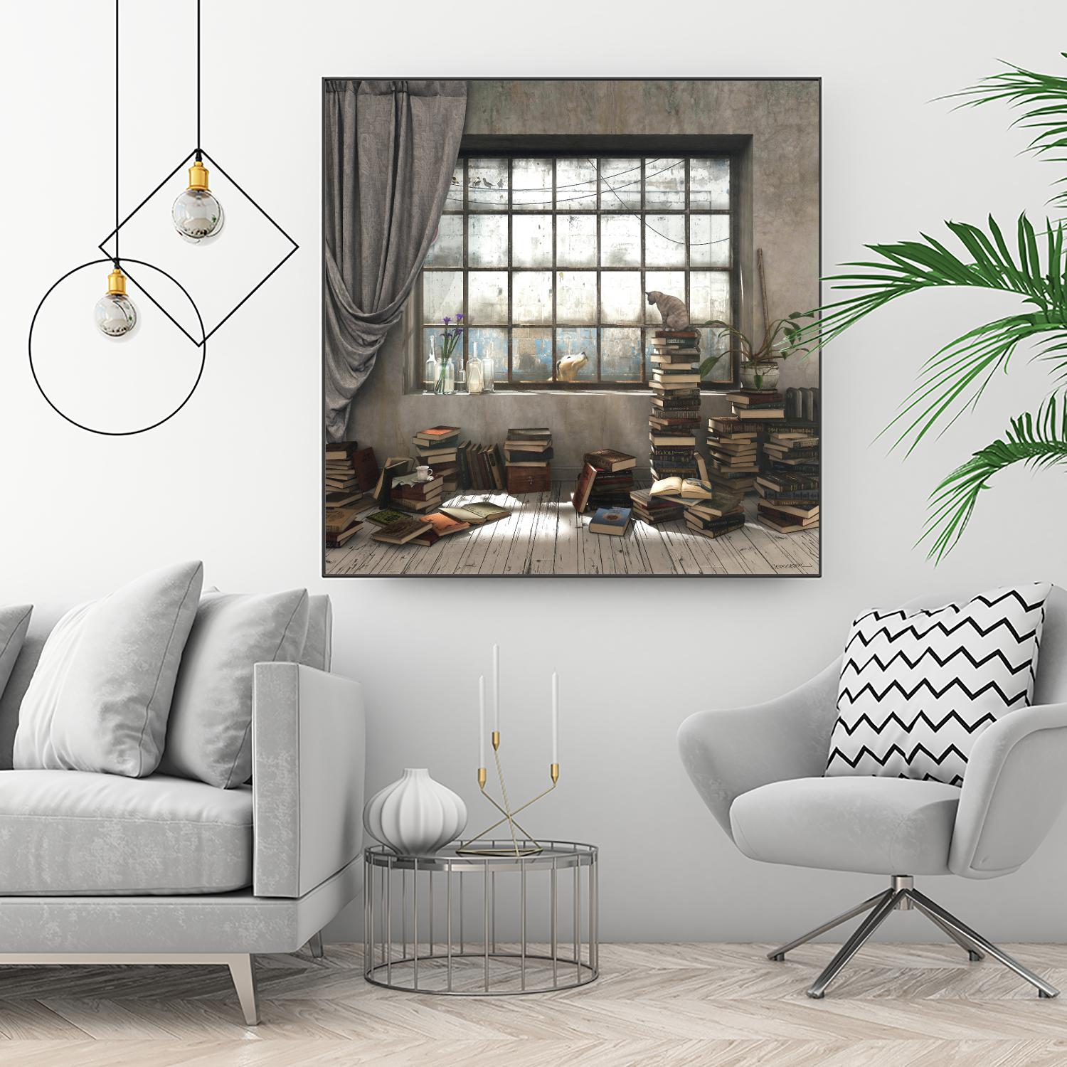 Introvert by Cynthia Decker on GIANT ART - multi children, contemporary, animals, cats, dogs, windows