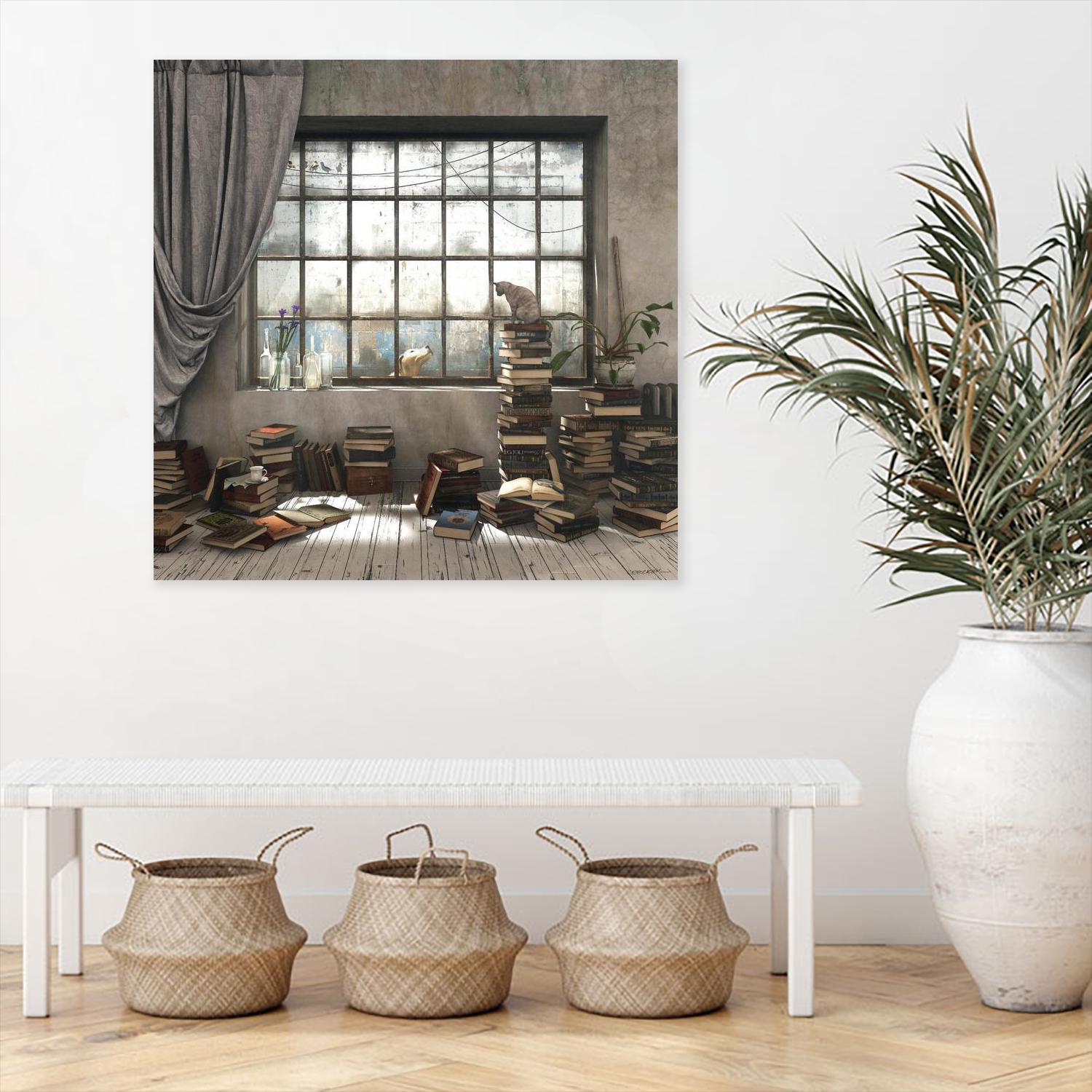 Introvert by Cynthia Decker on GIANT ART - multi children, contemporary, animals, cats, dogs, windows