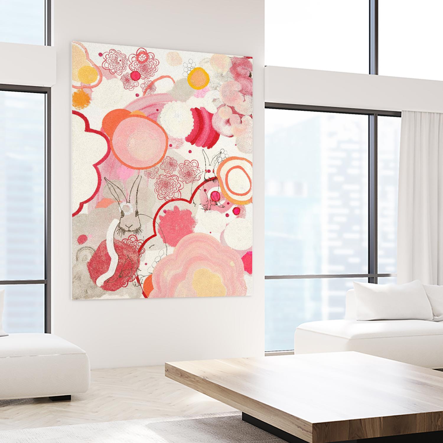 Funny Bunnies Come To The Party by Maggie Kleinpeter on GIANT ART - multicolor abstracts; contemporary