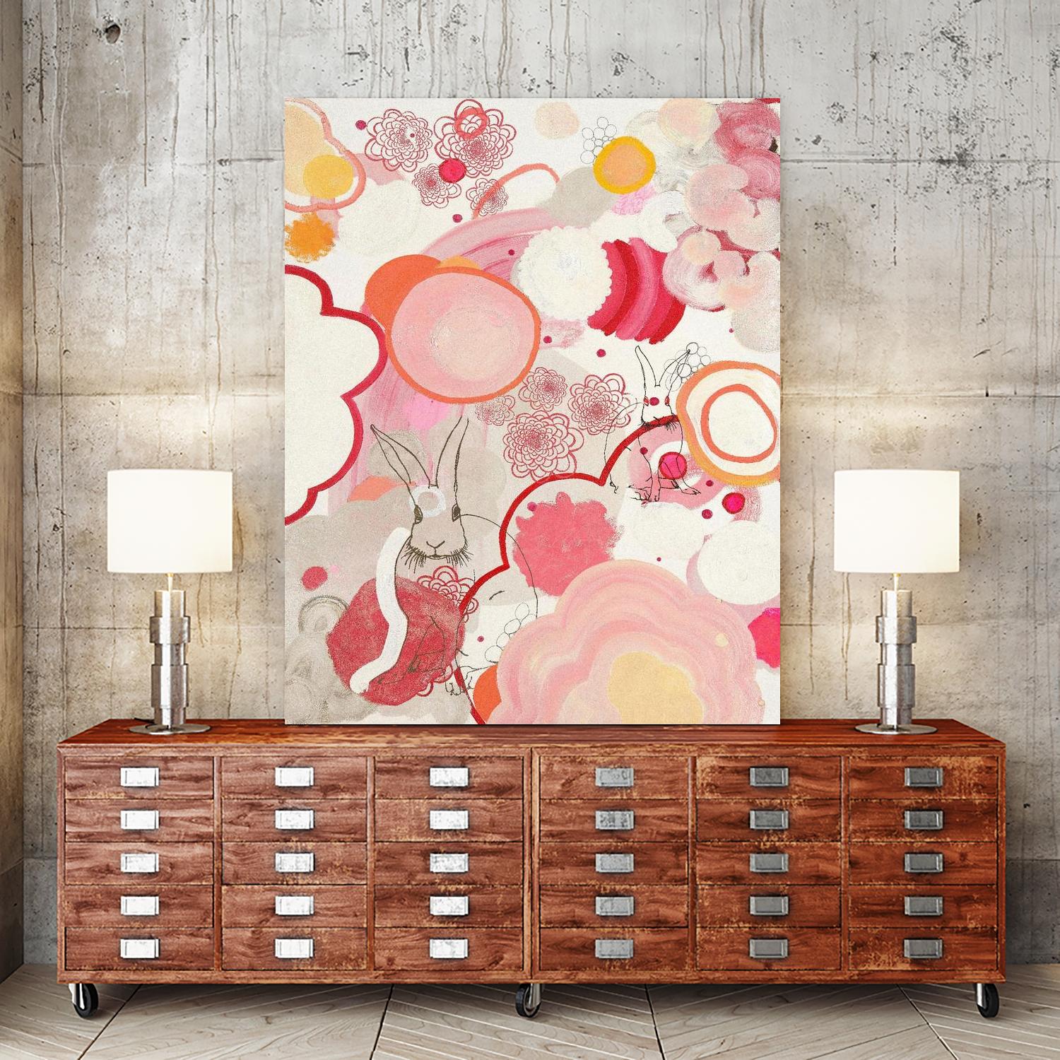 Funny Bunnies Come To The Party by Maggie Kleinpeter on GIANT ART - multicolor abstracts; contemporary