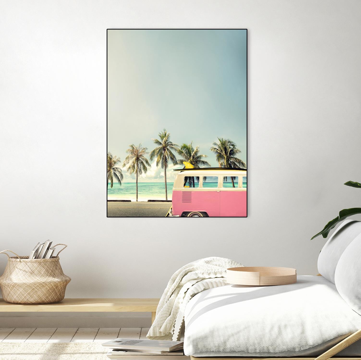 Surf Bus Pink by Design Fabrikken on GIANT ART - multi coastal, landscapes, photography, beaches, cars, ocean, palm trees, surfing, tropical, transportation