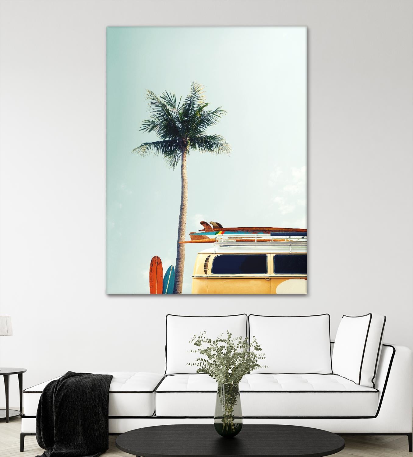 Surf Bus Yellow by Design Fabrikken on GIANT ART - multi coastal, landscapes, photography, beaches, cars, palm trees, surfing, tropical, transportation