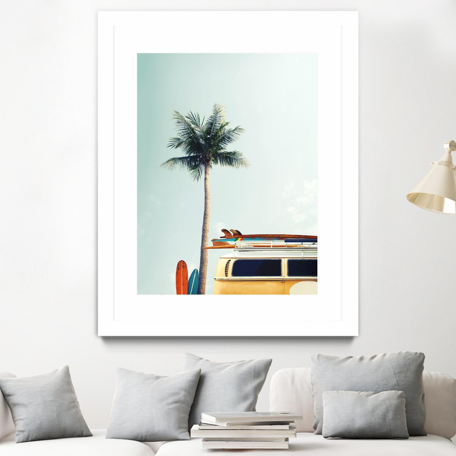 Surf Bus Yellow by Design Fabrikken on GIANT ART - multi coastal, landscapes, photography, beaches, cars, palm trees, surfing, tropical, transportation