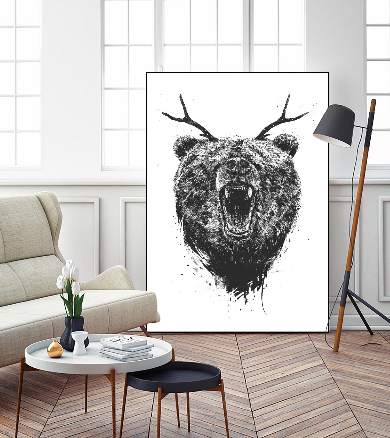 Angry Bear With Antlers by Balazs Solti on GIANT ART - multicolor urban/pop surrealism