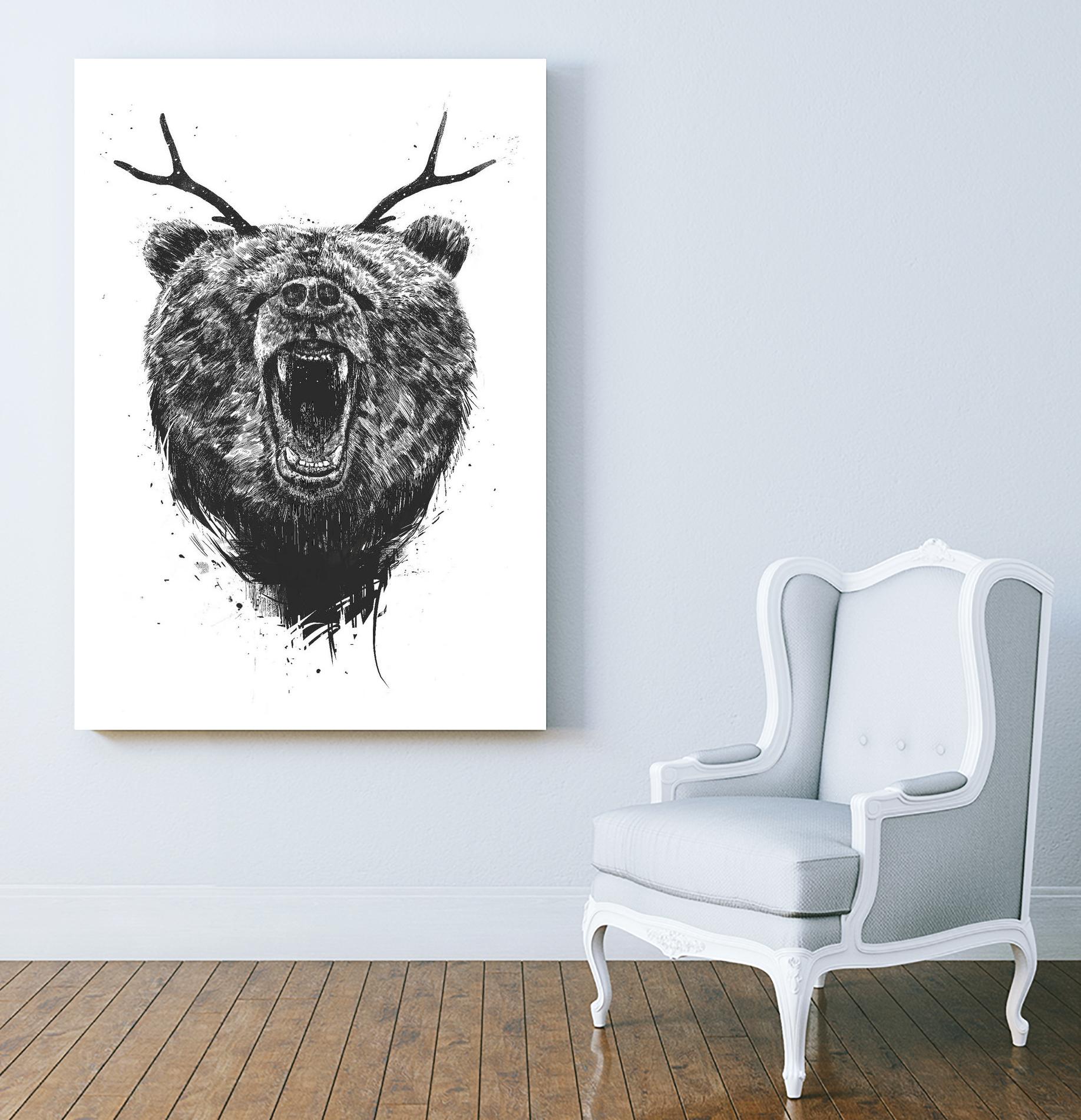 Angry Bear With Antlers by Balazs Solti on GIANT ART - multicolor urban/pop surrealism