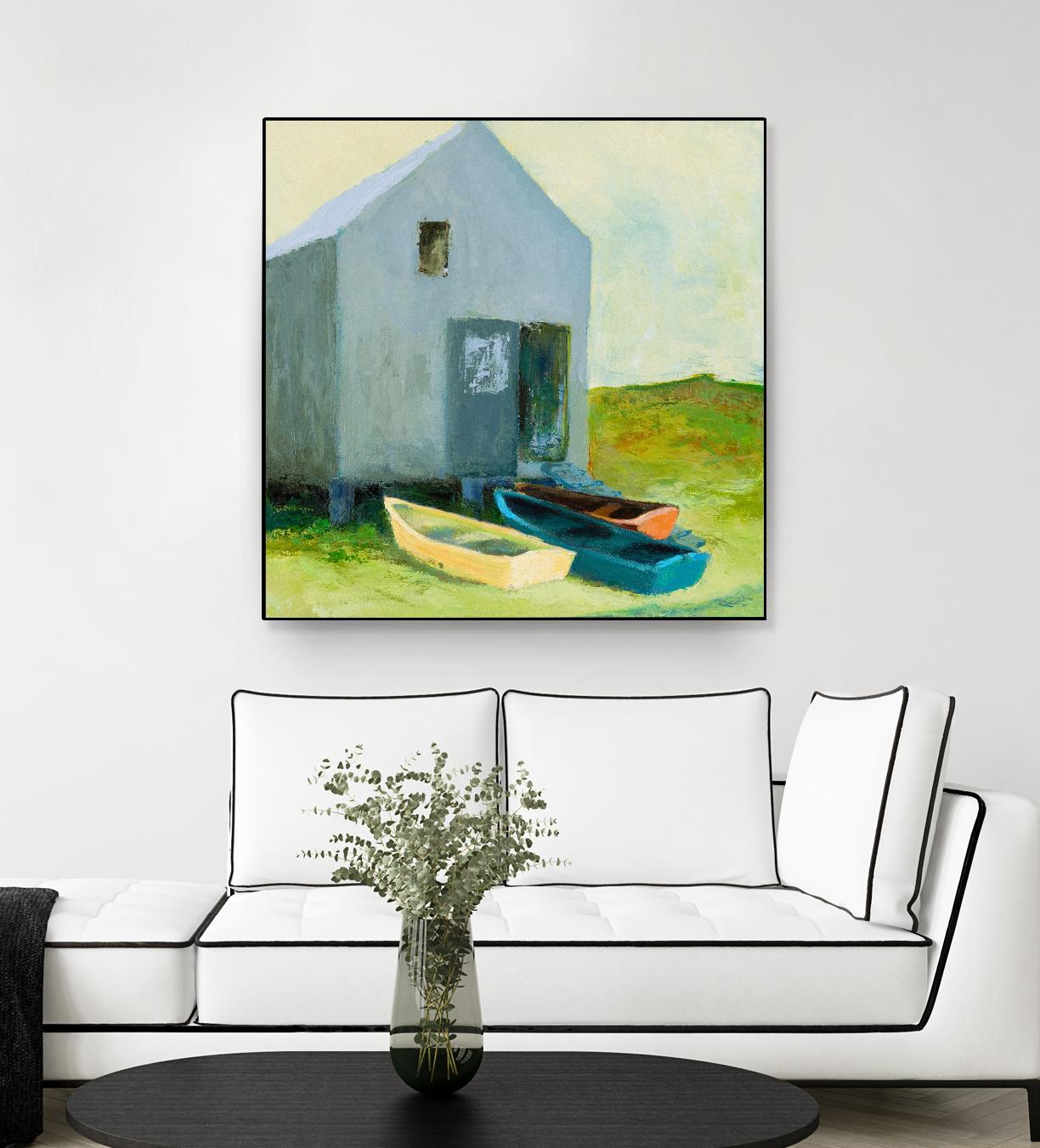 Boat House by Martha Wakefield on GIANT ART - black,white coastal, contemporary, boats