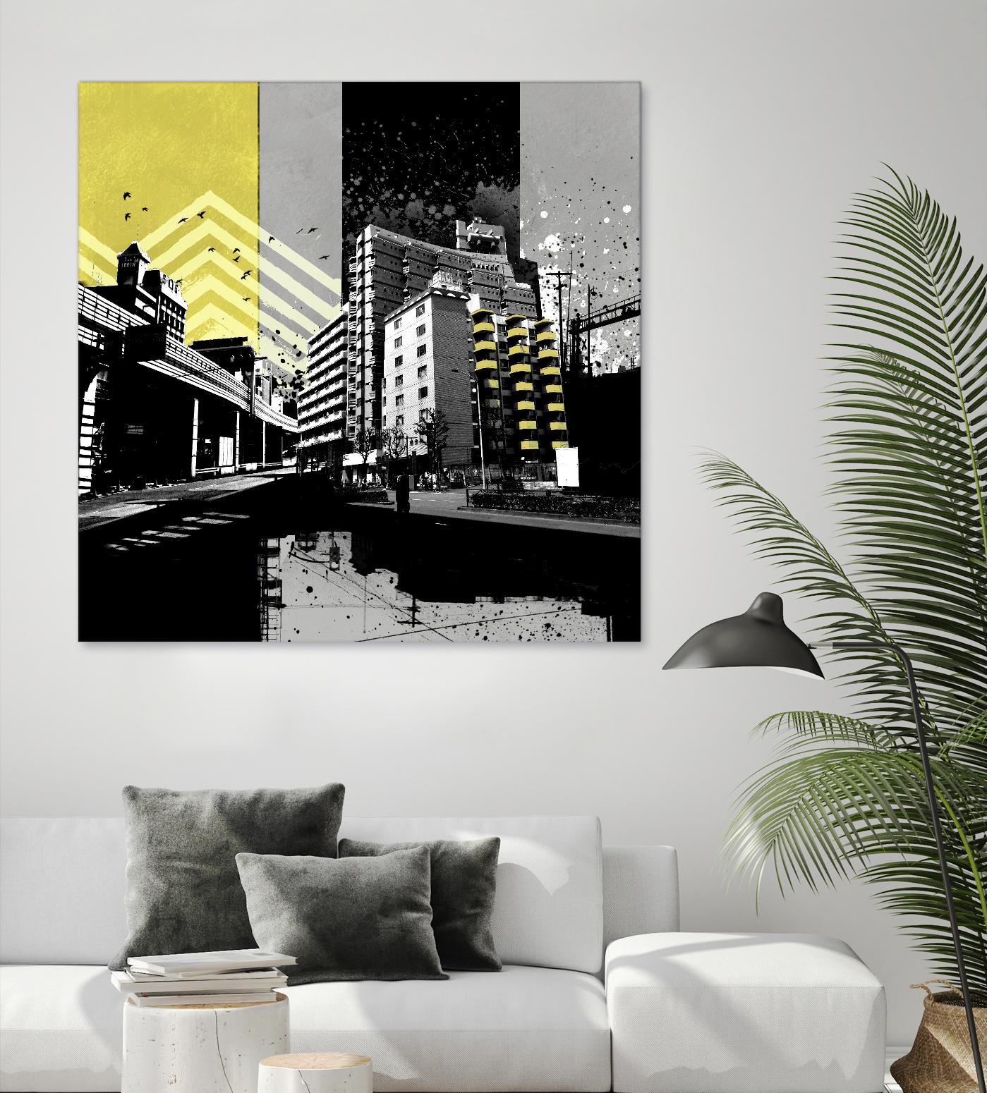 Triptych II by Elisabeth Brizzi on GIANT ART - yellow city scene